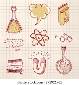 Back to school: Doodle style science laboratory elements vector illustration.