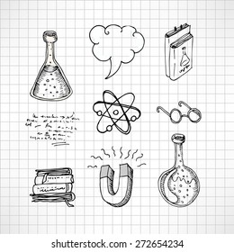 Back to school: Doodle style science laboratory elements vector illustration.