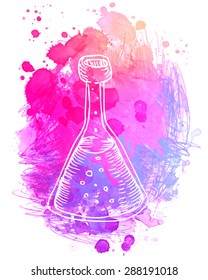 Back to school: Doodle style science laboratory beakers and test tubes illustration in vector 