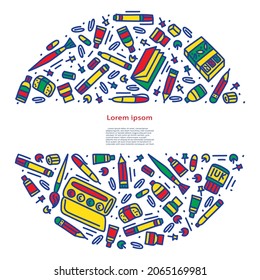 Back to school doodle style template. Stationery vector isolated illustration