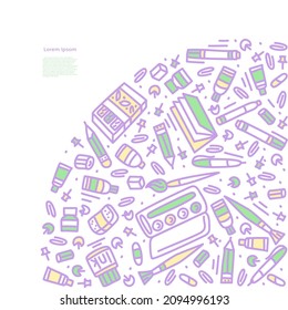 Back to school doodle style template. Stationery vector isolated illustration