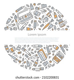 Back to school doodle style template. Stationery vector isolated illustration
