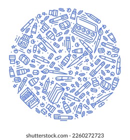 Back to school doodle style template. Stationery vector isolated illustration