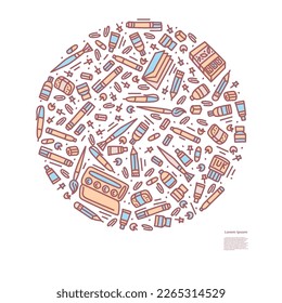 Back to school doodle style template. Stationery vector isolated illustration