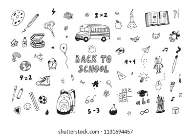 Back to school doodle vector illustrations set.  