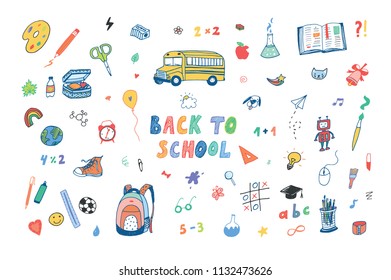 Back to school doodle vector illustrations set.  