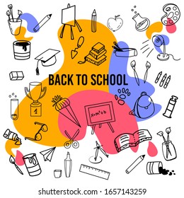 Back to school doodle vector illustrations. Hand drawn composition with school equipment.