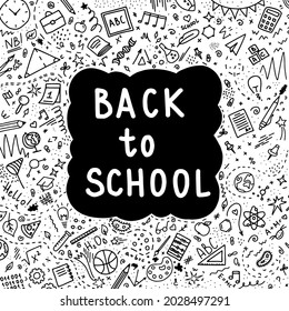 Back to school doodles around black cloud on transparent background
