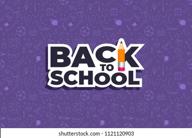 Back to school doodles background with logo. Back to school seamless pattern. Hand drawn objects. Vector illustration.