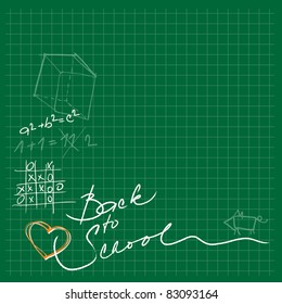 back to school doodles background (on green chalkboard)