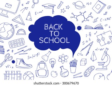 Back to school doodles background. Vector  hand drawing icons. Linear illustration.  Items.