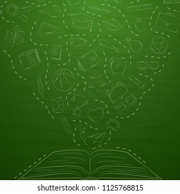 Back to school doodles in chalkboard background