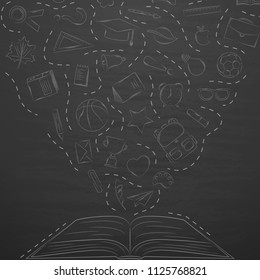 Back to school doodles in chalkboard background