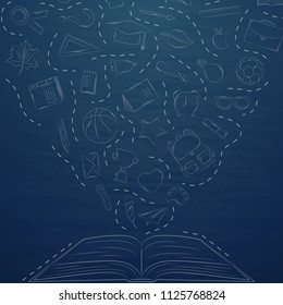 Back to school doodles in chalkboard background
