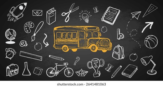 Back to school doodles in chalkboard background