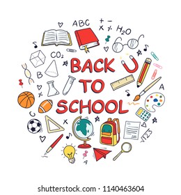 Back to school doodles hand drawn Line icons on white Background.printing wallpaper.vector illustration