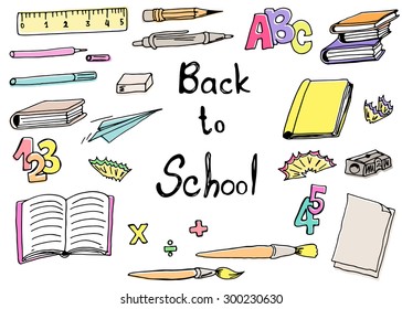 Back to school doodles hand drawn set. Vector illustration.