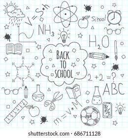 Back to school doodles. Hand drawn objects. Vector illustration.