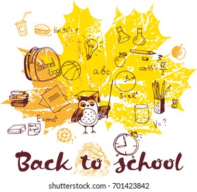 back to school doodles on autumnal leaves poster