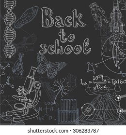 Back to school doodles on a blackboard