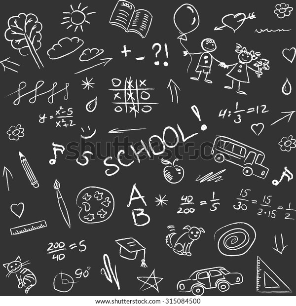 Back School Doodles On Blackboard Seamless Stock Vector (Royalty Free ...