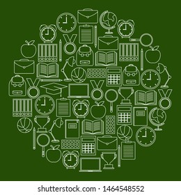 Back to school doodles on green background, vector illustration