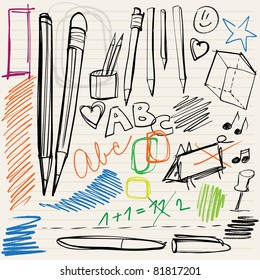 back to school doodles - pencils, pens and scribblings