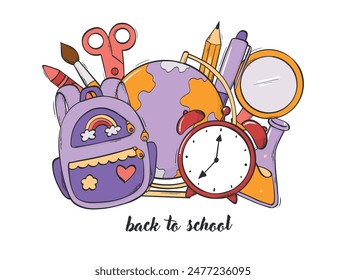 back to school doodles with quote for posters, cards, prints, stickers, sublimation, banners design. EPS 10