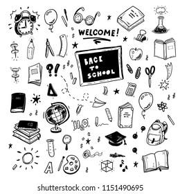 Back to school doodles set, hand drawn  icons collection