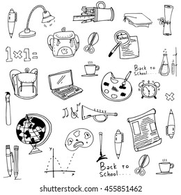 Back to school doodles set on white backgrounds