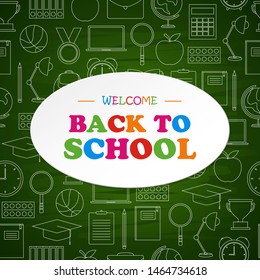 Back to school doodles with text on green background, vector illustration