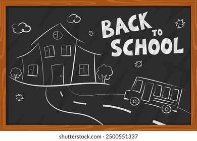 Back to school, drawing on the board. Bus goes to school