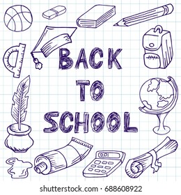 Back to school. Drawing with a pen. Doodle image. Hand drawing