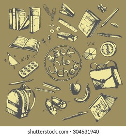 Back to School drawings by hand with a pencil.Vector illustration.