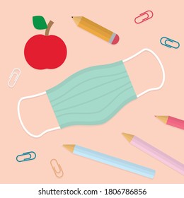 back to school during coronavirus pandemic, protective measures, face mask - vector illustration