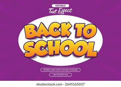 Back to school editable text effect with 3d text style