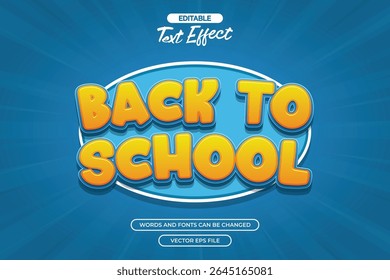 Back to school editable text effect with 3d cartoon text style and with blue comic background