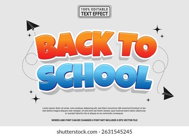 Back to School Editable Vector 3D Text Effect – Playful and Modern Typography Cartoon Style for Poster, Branding, Social Media