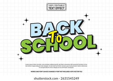 Back to School Editable Vector 3D Text Effect – Playful and Modern Typography Cartoon Style for Poster, Branding, Social Media