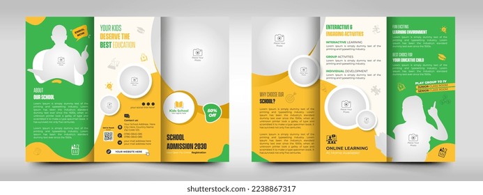 Back to school education admission trifold brochure template, kids school trifold brochure design, creative kids trifold school abstract vector template