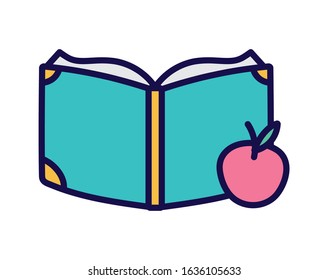 back to school education apple and book literature vector illustration
