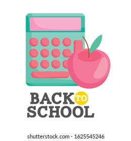back to school education apple and calculator vector illustration