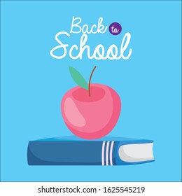 back to school education apple on book literature vector illustration