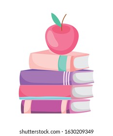 back to school education apple on stacked books vector illustration