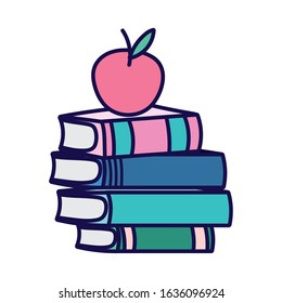back to school education apple on stacked books vector illustration