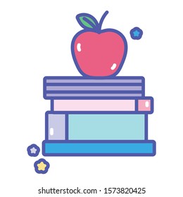 back to school education apple in stacked books vector illustration