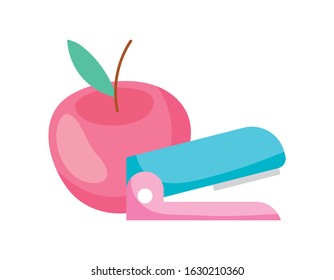 back to school education apple and stapler equipment vector illustration