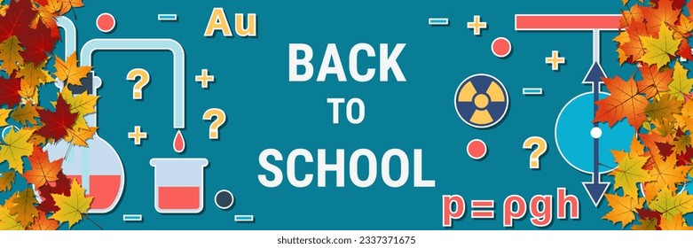 Back to school, education autumn style vector banner template. Blackboard background with colorful autumn leaves and drawings