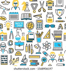 Back to school education background icon set in line style.