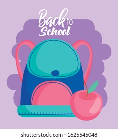 back to school education backpack and apple vector illustration